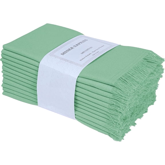 Bedding Craft Bird Egg Gray (Sea Green) Fringed Corners Cotton Cloth Dinner Napkins – Soft Durable Machine Washable Fabric, Set of 12, 18"x18”