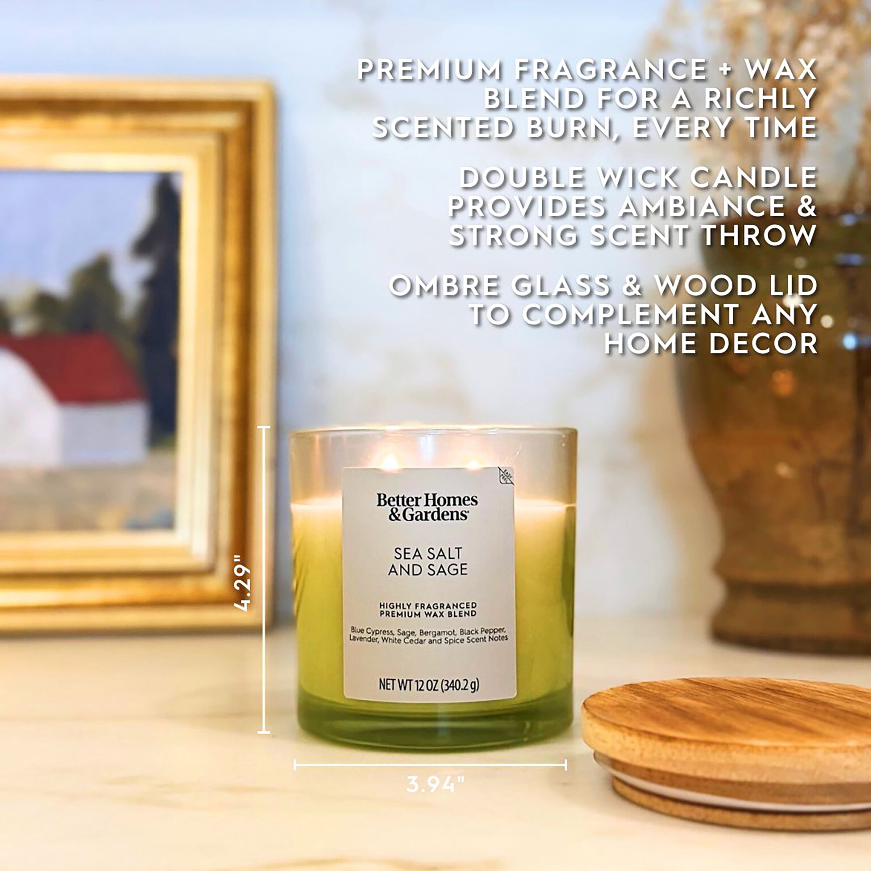 Better Homes and Gardens Sea Salt and Sage Scented 2-Wick Ombre Jar Candle 12oz.