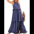 thumbnail image 1 of Vestido de Verano para Mujer, de Algodón, Sin Mangas, con Cuello Halter, Informal, Bohemio, Holgado, Azul Marino XL, 1 of 7