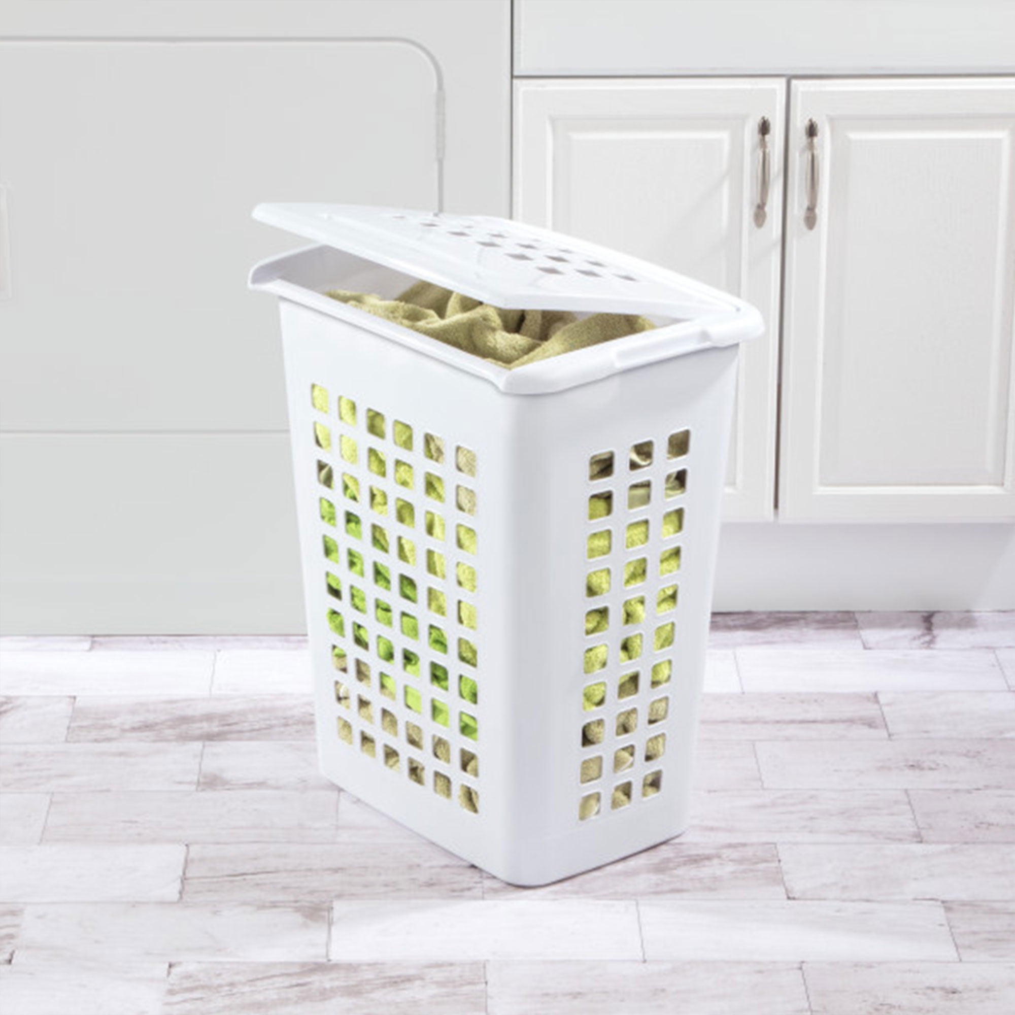 Sterilite Rectangular LiftTop Laundry Hamper Basket Bin w/ Lid (8 Pack)