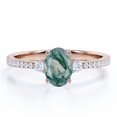thumbnail image 1 of JeenMata Anillo Compromiso 1,75 Ct Ovalado, Pavé Catedral, Ágata Verde Musgo Drusa Blanca Lechosa y Moissanita, Triple Piedra, 4 Puntas, Enchapado Oro Rosa 18 K sobre Plata, 1 of 6