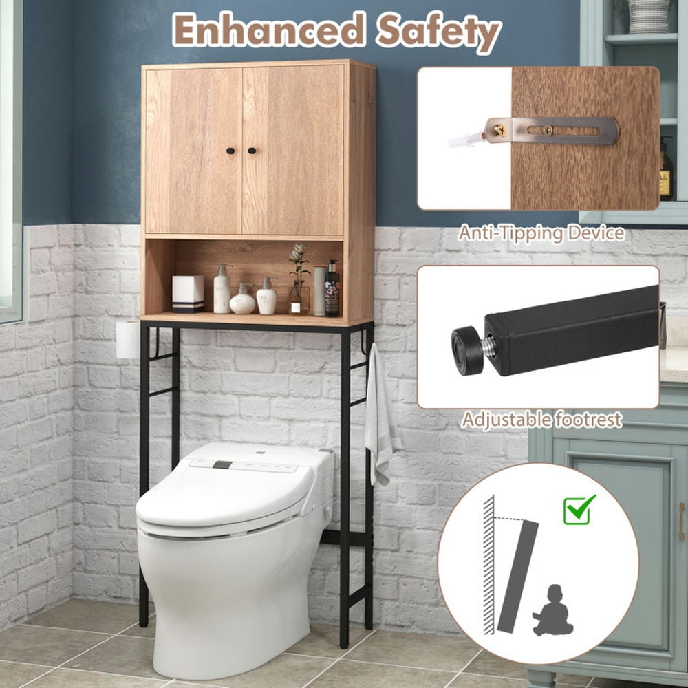 Finihen Toilet Storage Cabinet, Storage Shelf, Over The Toilet Storage Cabinet with 2 Doors and Adjustable Shelf, for Bathroom, Natural