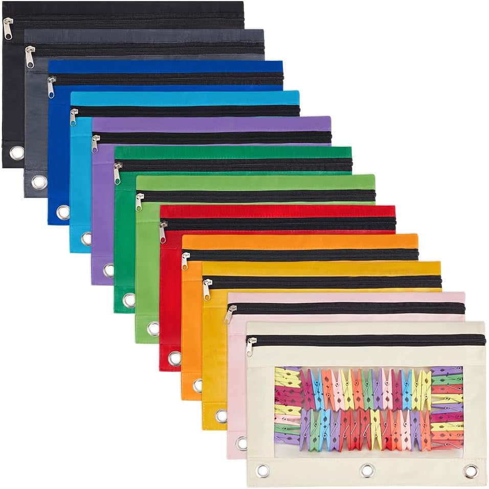36 Pack Clear Window Pencil Case for Binder Smooth Zipper 3 Ring Binder Pencil Pouch Bulk Zipper Pen Pouch Oxford Fabric Pen Bag Multi-color