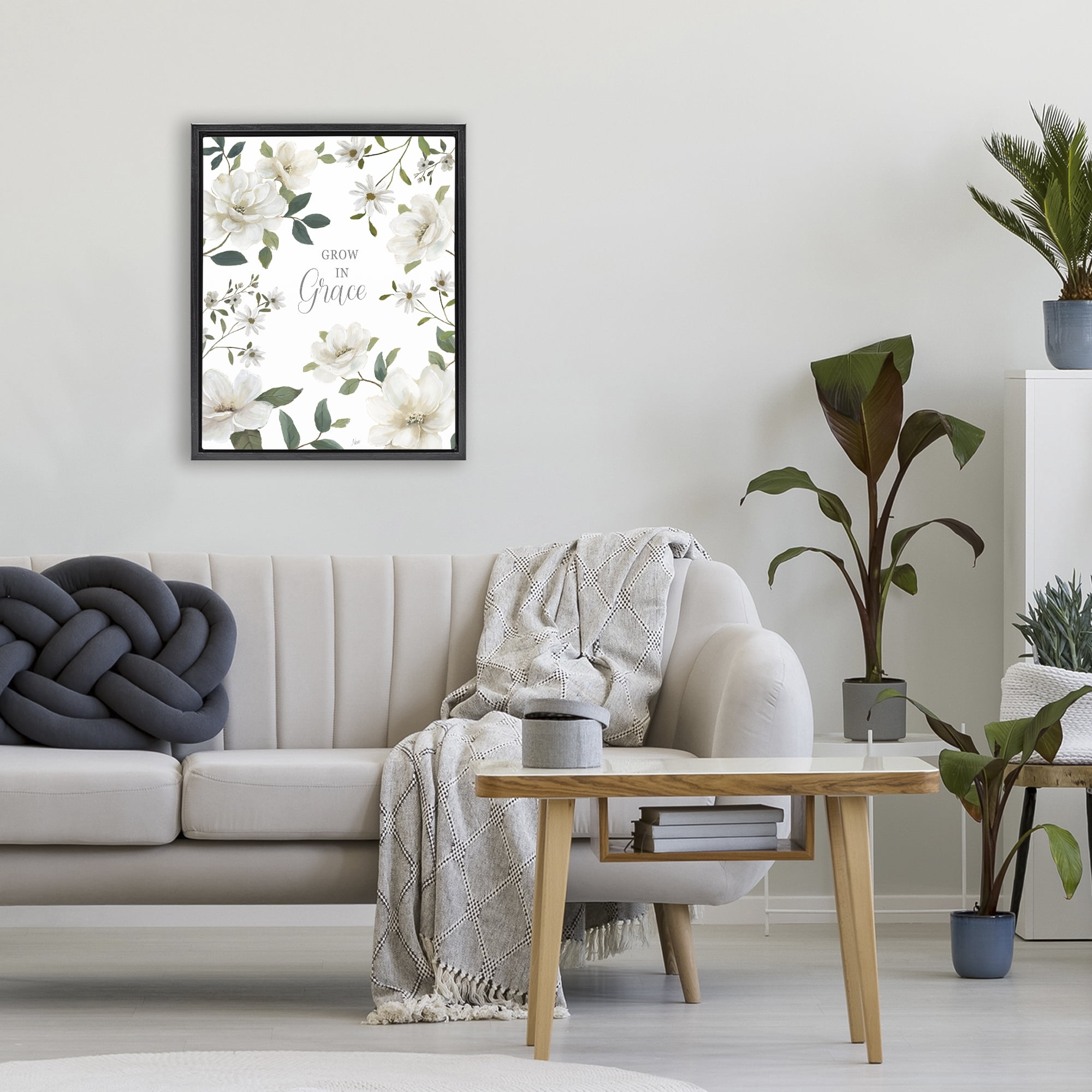Stupell Industries Floral Grow In Grace Black Framed Floater Canvas Wall Art, design by Nan