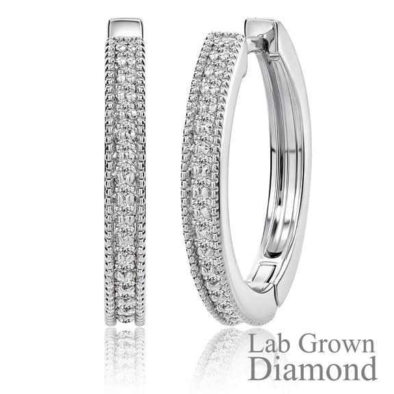 JeenMata Lab Grown Diamond Hoop Earrings - Round Cut Classic Earrings in White Gold Plating for Women