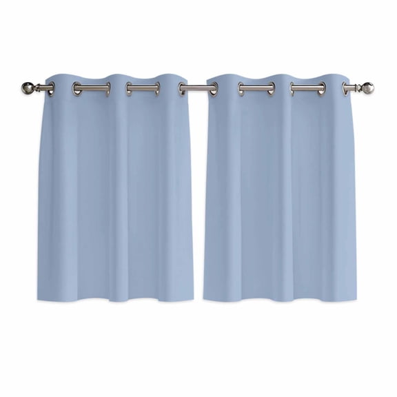 Pure Light Blue Kitchen Curtains Short 45 Inch Length, Simple Solid Color Grommet Top Bedroom Living Room Curtains, Light Filtering Cafe Curtain Drapes 2 Panels Set 84''x45''