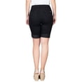 thumbnail image 3 of 2Luver, Women's, Stretchy 5 Pocket Mid-Rise Solid Color Classic Skinny Bermuda Shorts, Black, 5, 3 of 3