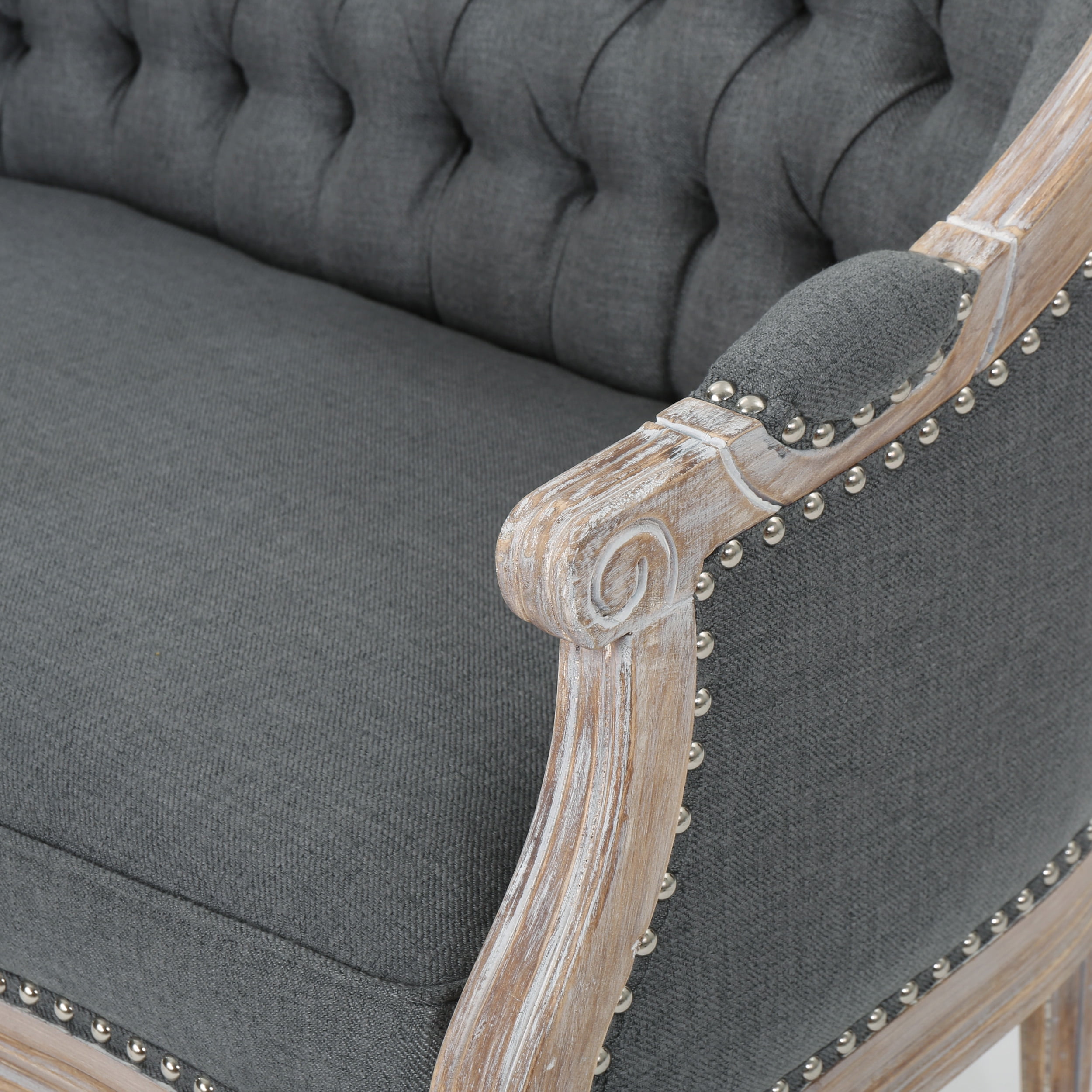 GDF Studio Phillips Traditional Fabric Tufted Upholstered Loveseat, Dark Gray and Antique