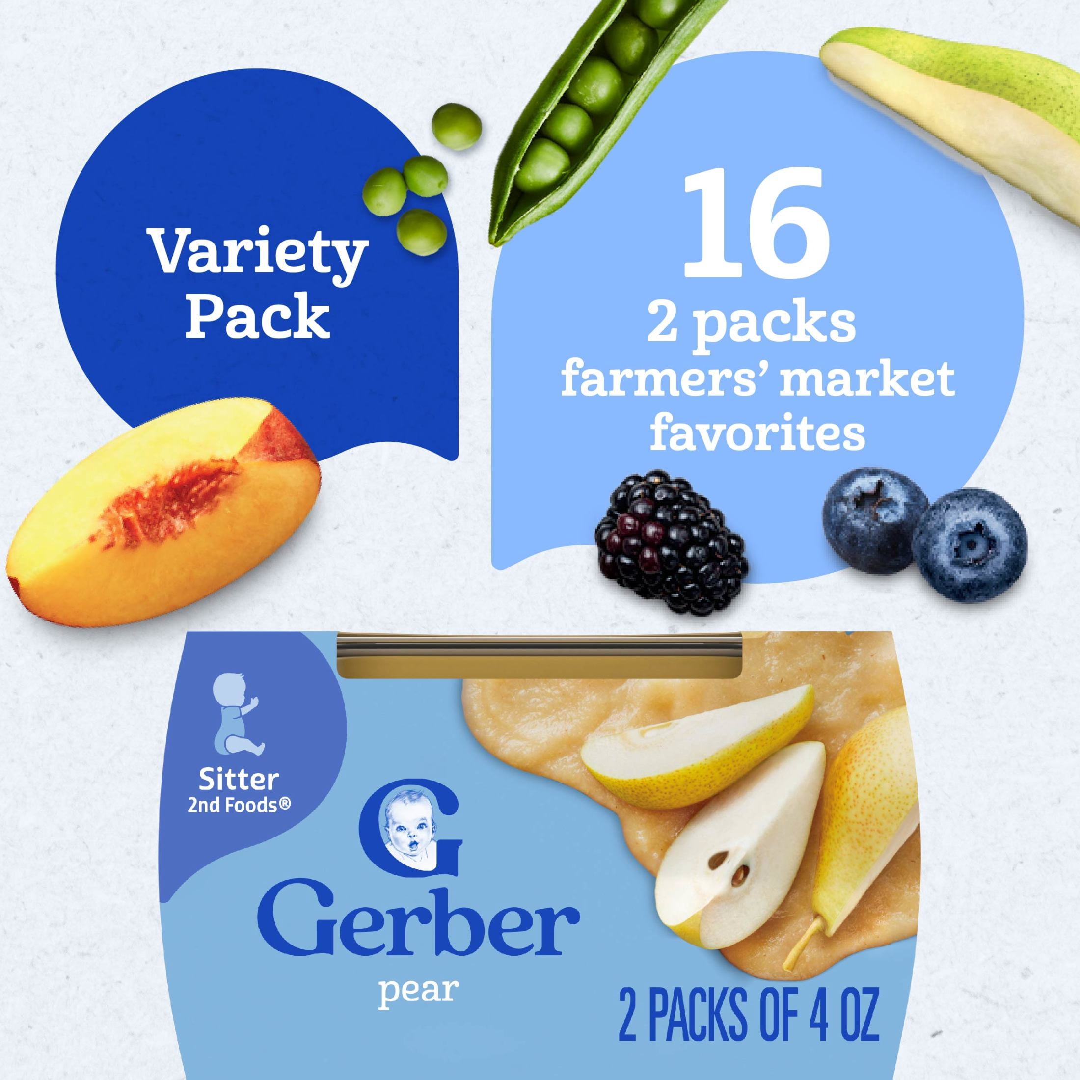 Gerber 2nd Foods Baby Food, Farmers' Favorites Variety Pack, 2 oz Tubs (32 Pack)
