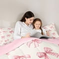 thumbnail image 4 of Erosebridal Cute Ribbon Bow Twin Comforter Sets 3-Piece for Children,Kawaii Plaid Bowtie Bedding Set for Teens Girls,Pink Reversible,Lightweight Room Decor, 4 of 6