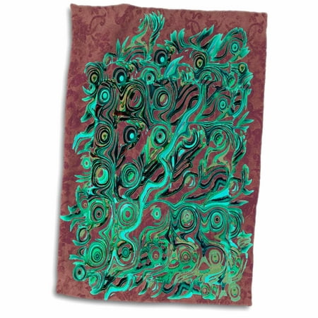 3dRose Abstract tree roots in hues of teal and mint green on coffee brown damask background - Towel, 15 by