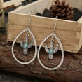 thumbnail image 5 of Retro Hollow Silver Textured Saguaro Cactus Oval Turquoise Stone Drop Earrings, 5 of 5