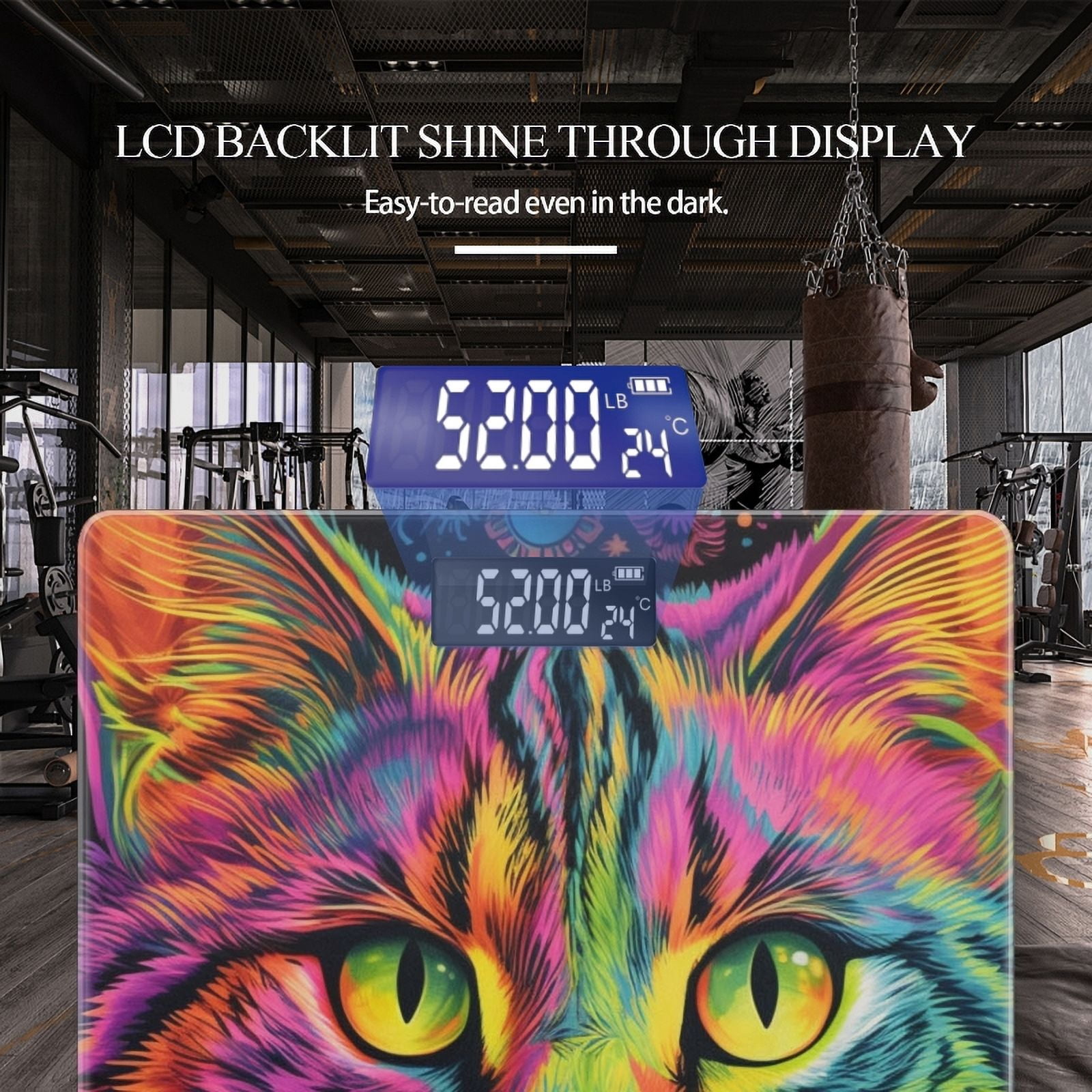 High Precision Body Weight Scale Smart Bathroom Scales with Large LCD Display(400lbs),Decorative for Bedroom-Colorful Cat With Vibrant Colors