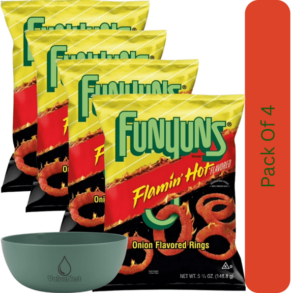 Funyuns Flamin' Hot Onion Snack Rings, 5.25 oz Bag With Olive Green Bowl By ValueNest