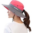 thumbnail image 4 of Sombrero de sol con cola de caballo para mujer, protección UV, malla plegable, ala ancha, sombrero de pesca para playa, 4 of 5