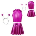 thumbnail image 6 of LiiYii Alien Outfit for Girls Shiny Metallic Dress Alien Sleeveless Tank Top with Short Skirts Set Rose Red 10, 6 of 7