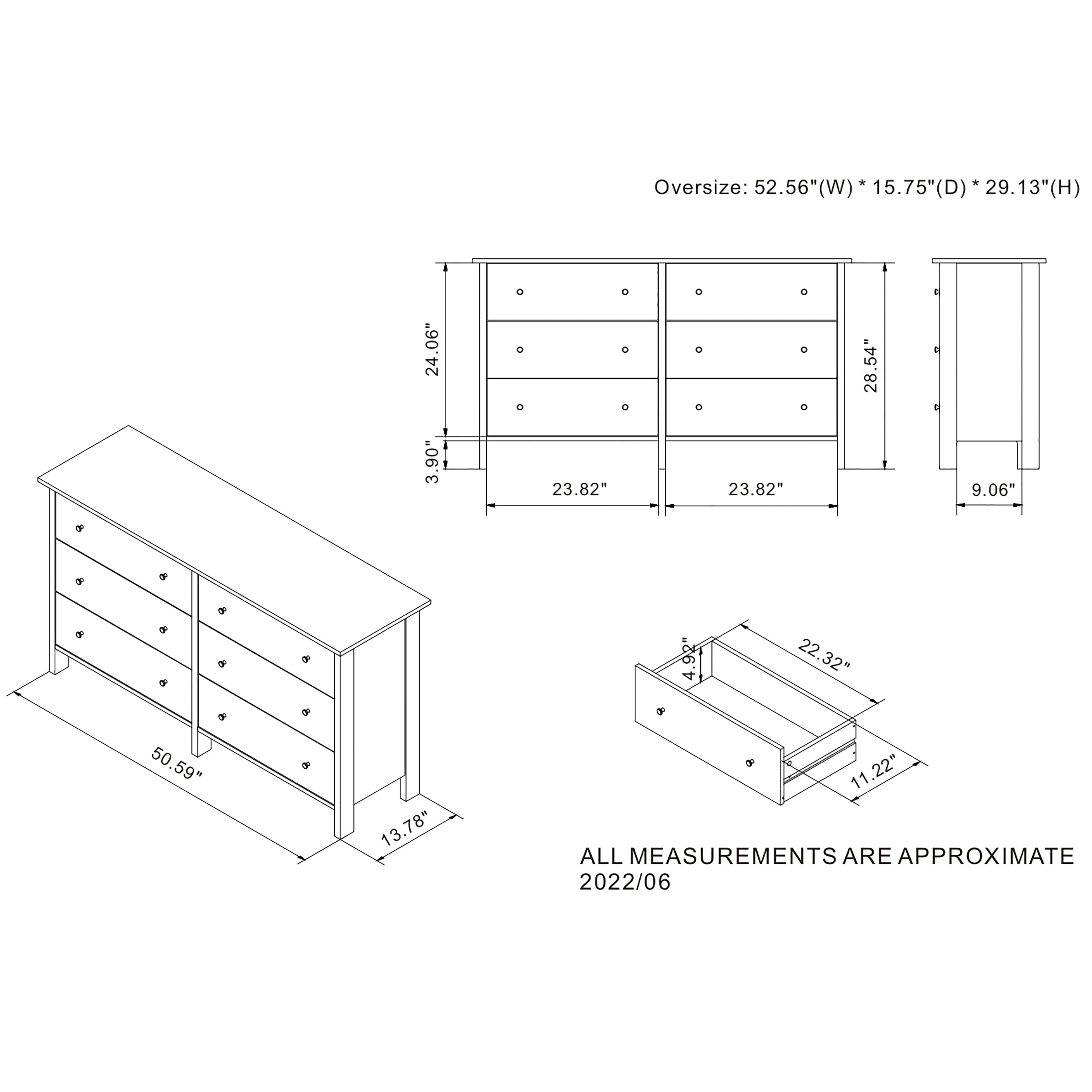 Dora Indoor 6-Drawer Wood White Marble Dresser for Bedroom