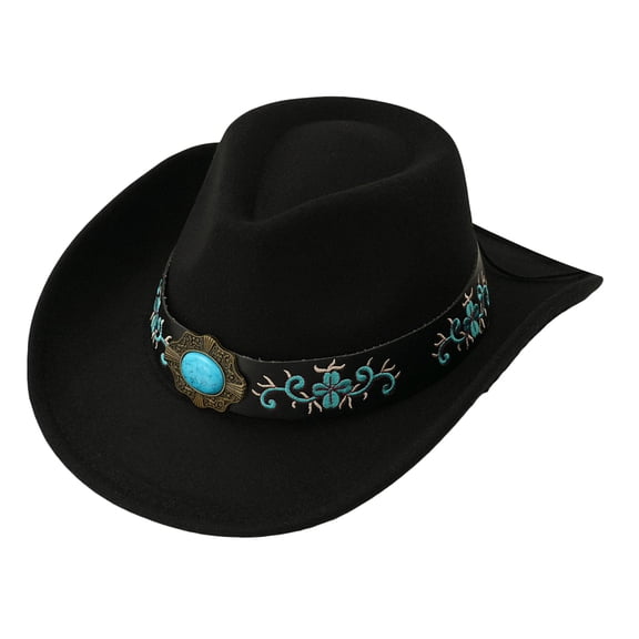 Baby Sweetie Wide Brim Cowgirl Hats with Vintage Embroidered Hat Band Jazz Hats Western Style Sombreros for Women Men