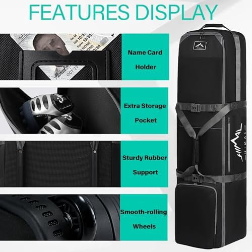Golf Travel Bag with Adjustable Support Rod, 900D Heavy Duty Oxford Fabric Golf Travel Case for Airlines with Wheels