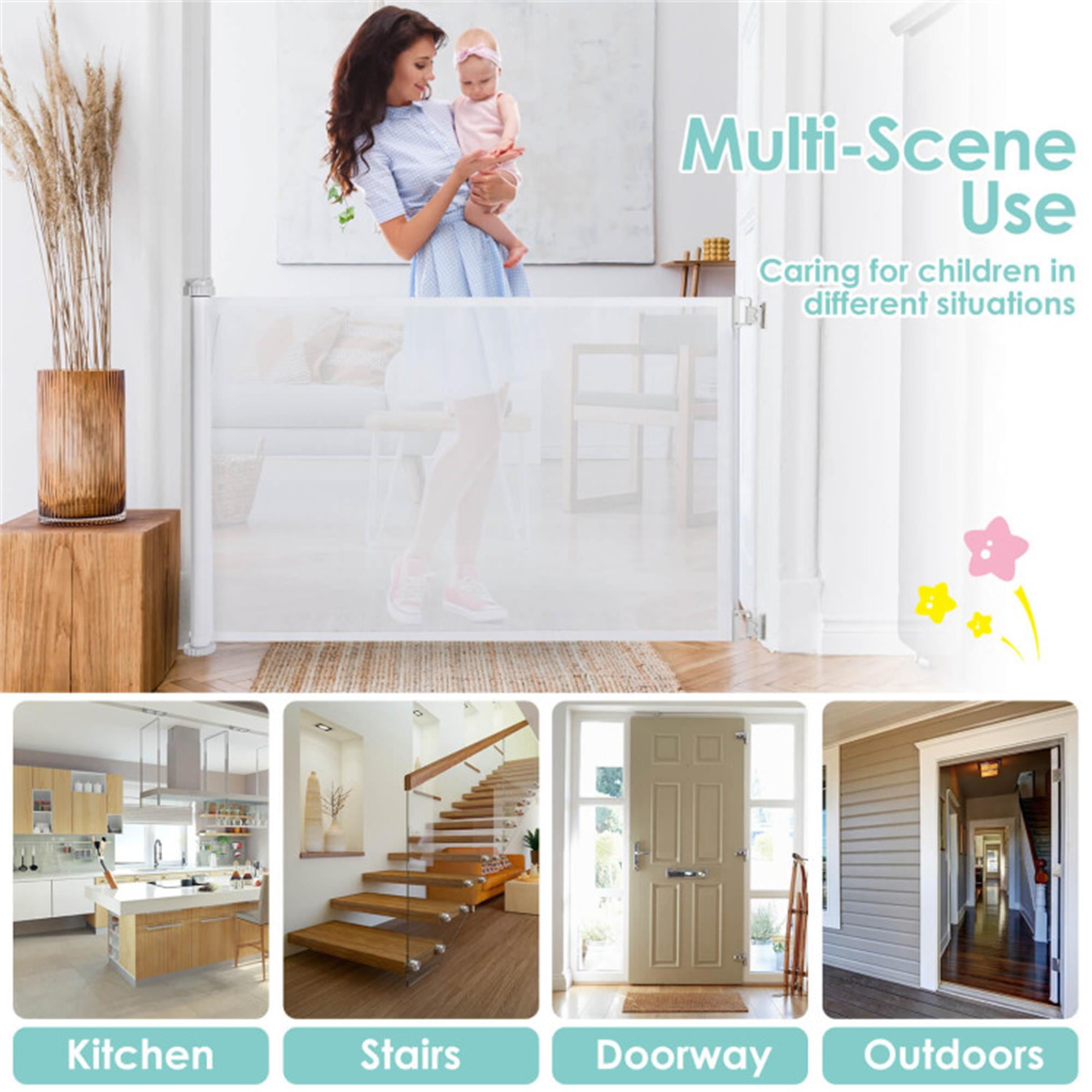 Pefilos Extends up to 55" Wide Mesh Dog Gate for The House, Retractable Baby Gates for Stairs, 34" Tall Child Gates for Doorways, Pet Door Indoor, White Pefilos Extends up to 55" Wide Mesh Dog Gate for The House, Retractable Baby Gates for Stairs, 34" Tall Child Gates for Doorways, Pet Door Indoor, White