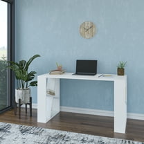 Ada Home Decor Minimalist Home Office Computer Desk Workstation with 2 Shelves 8-Cube Bookcase, White