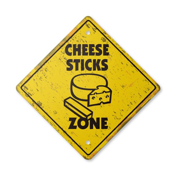 Cheese Sticks Vintage Crossing Sign Zone Xing | Indoor/Outdoor Plastic | 17" Tall rustic fried dipping sauce mozzerella marinara