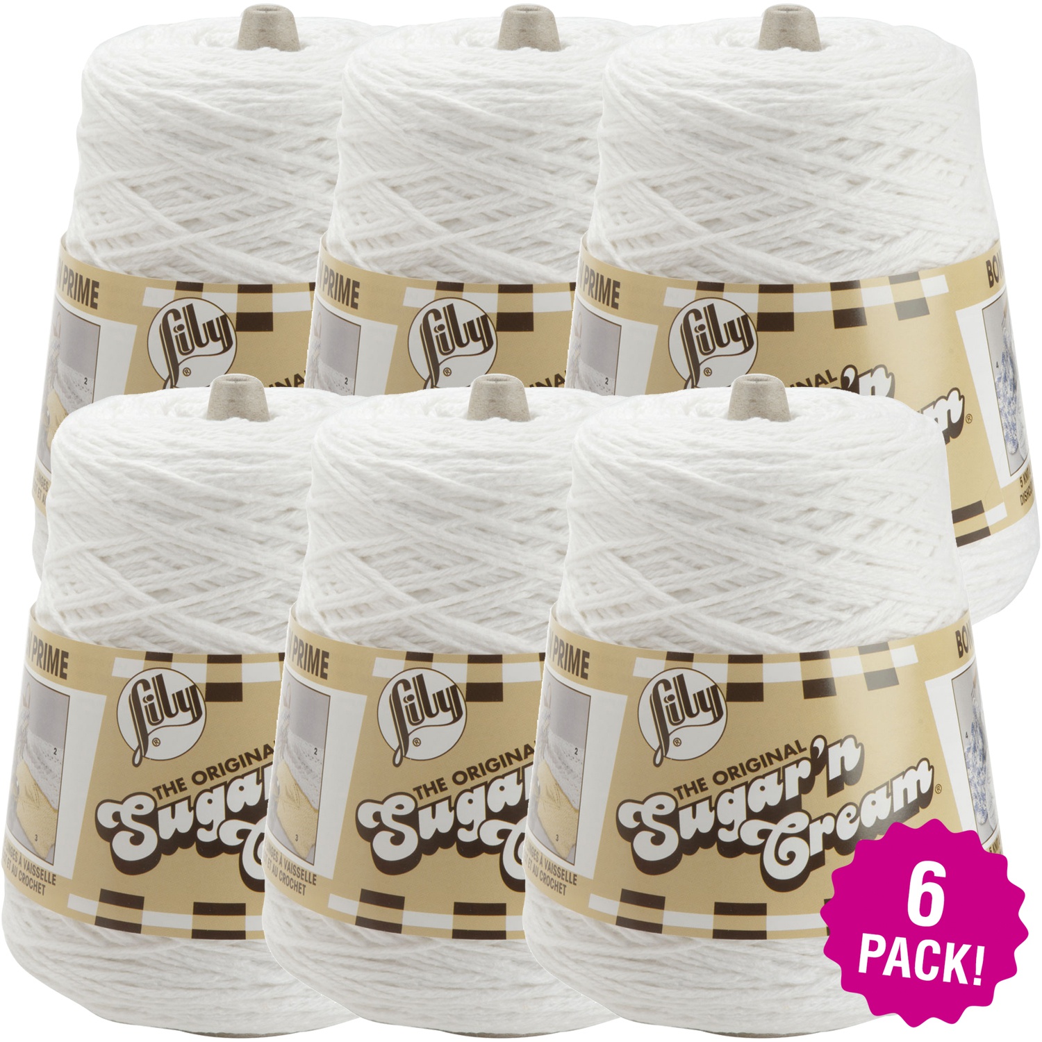 Lily Sugar'n Cream Yarn Cones White, Multipack of 6