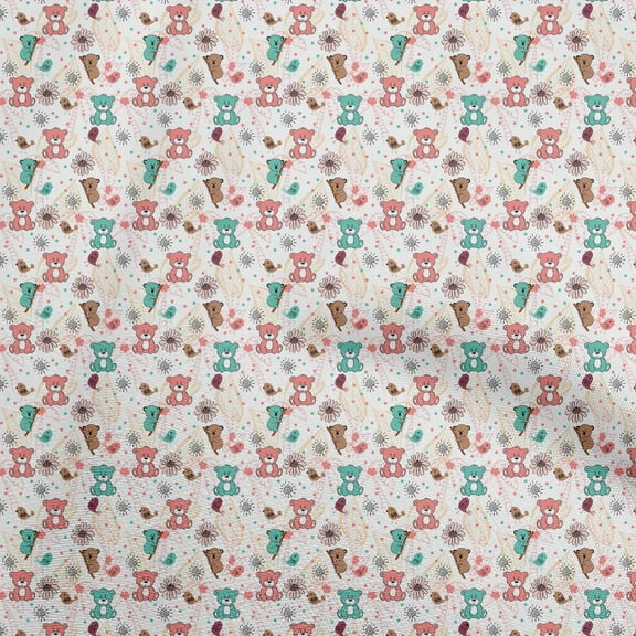 oneOone Viscose Chiffon Pink Fabric Bear Dress Material Fabric Print Fabric By The Yard 42 Inch Wide