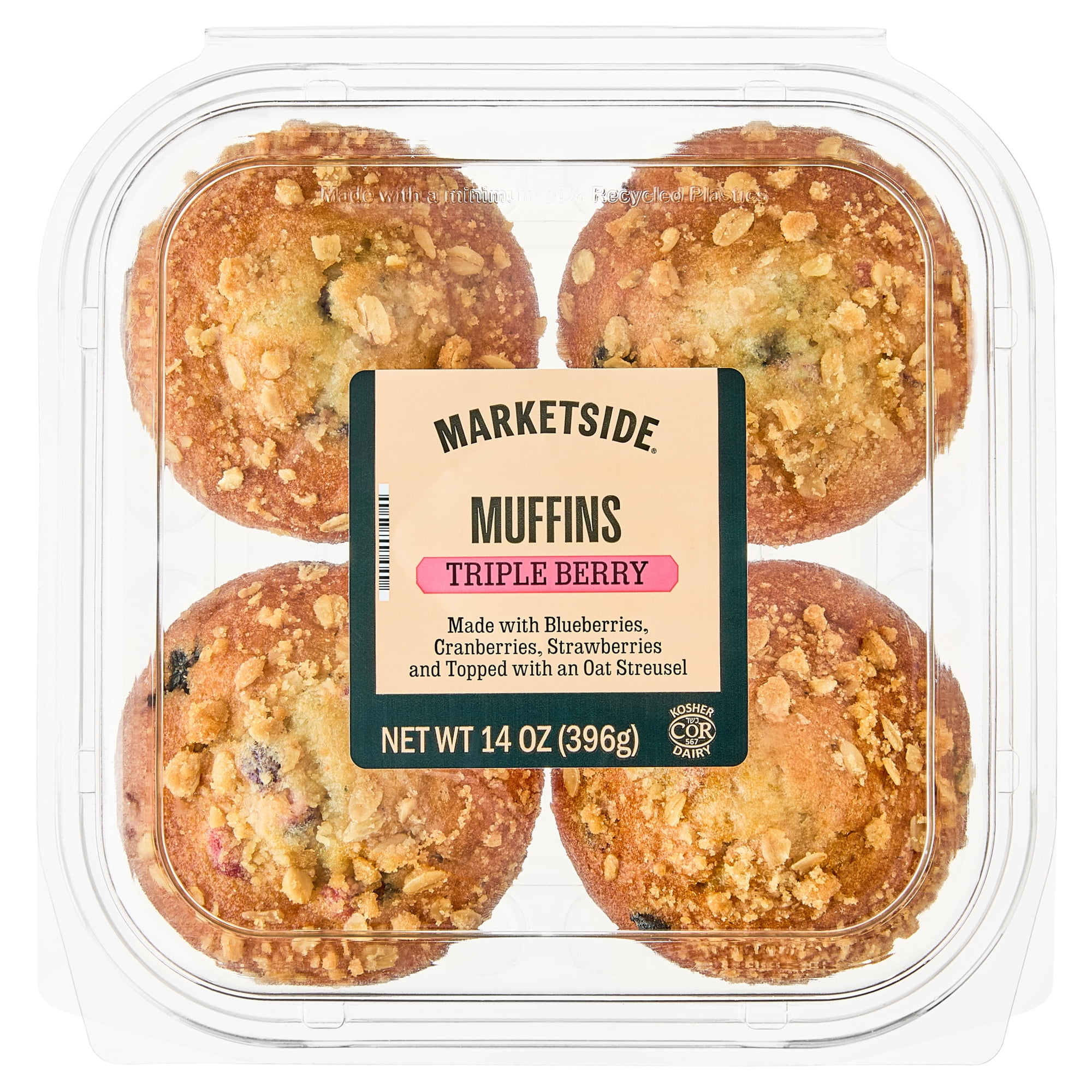 Marketside Triple Berry Muffins with Oat Streusel Topping, 14 oz, 4 Count