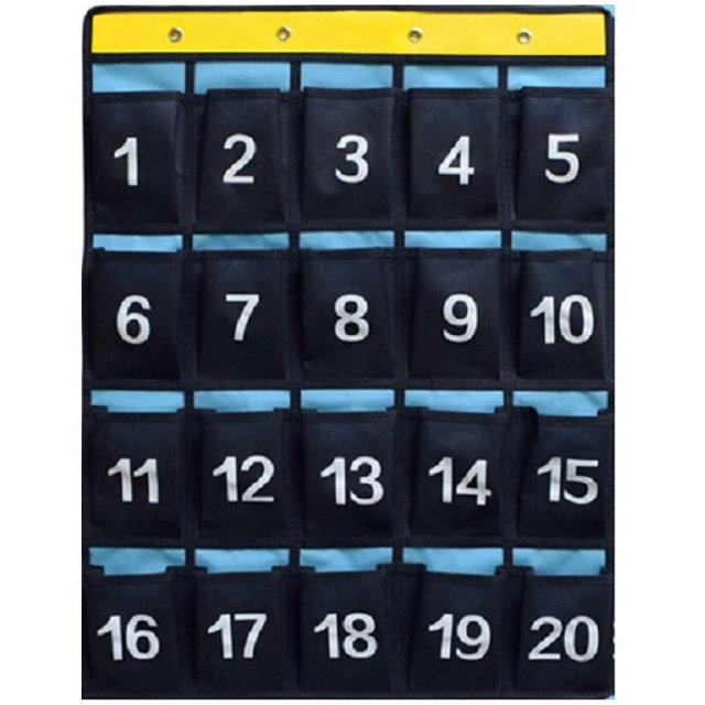 Gráfico de bolsillo numerado para colgar en la puerta, organizador de aula para teléfonos móviles, calculadoras, soportes, color azul Ormromra HMHZ650-1