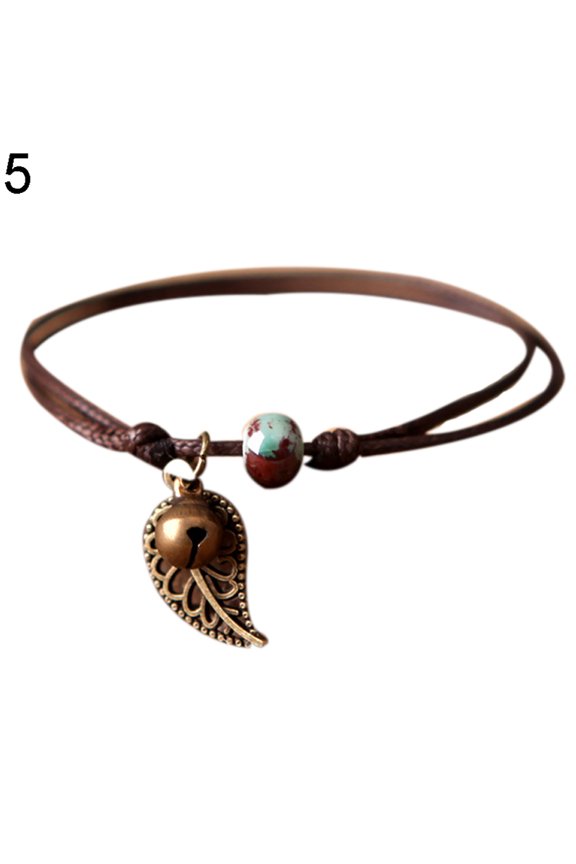 Ceramic Beaded Bracelet Bangle Rope Chain Vintage Leaf Pendant Couple