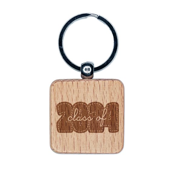 Class of 2024 Bold Year Graduate Graduation School College Square Keychain Charm Tag - Engraved Wood