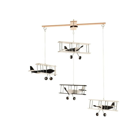 Hanging Airplane Mobile Children Kid Room Nursery Fly Vintage Decor Wooden Black-White