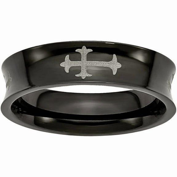 Primal Steel Stainless Steel Black IP Plated Cross 6mm Concave Band