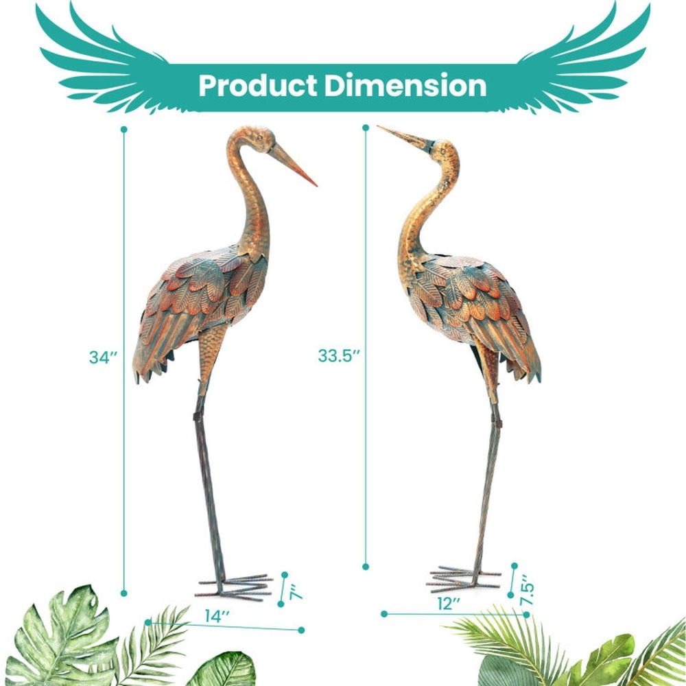 Spaco Crane Garden Statues Standing Metal Crane Sculptures Bird Set of 2, Crane Sculptures Bird, Full Crane Statue Set for Outdoor as Garden, Patio, Brown