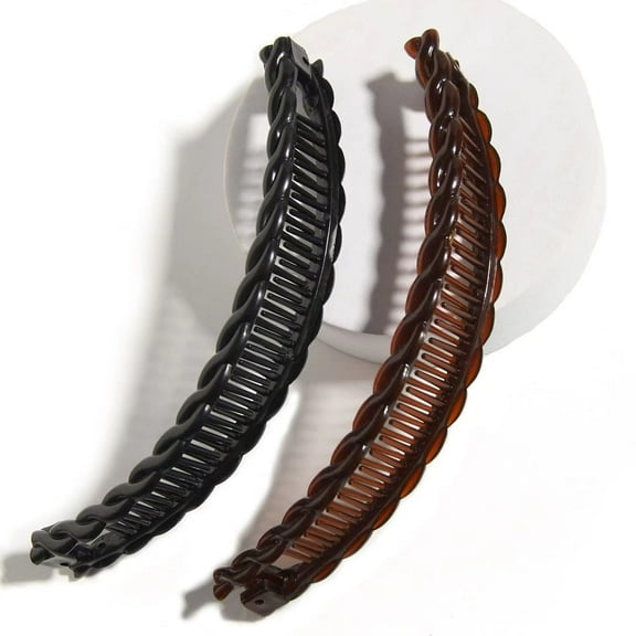 LZLINGMEI 2Pcs Banana Clips Fish Clips Vintage Clincher Combs Tool for Thick Curly Banana Clips Long Hair Clips Banana Hair Comb Fish Grip Slide Claws Set for Women(Black and Brown)