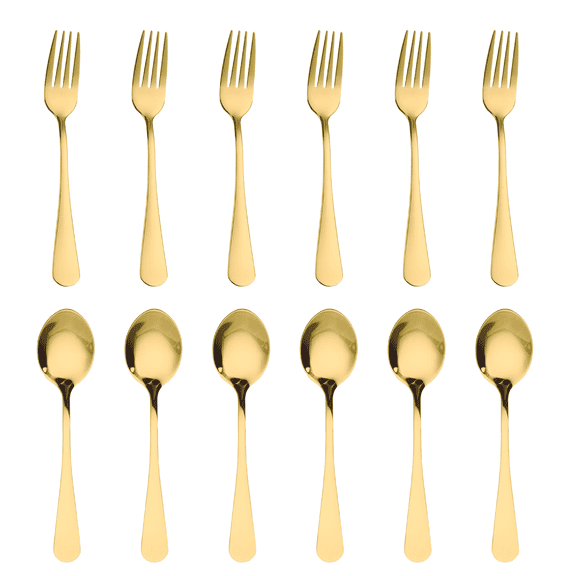 GARVEE Forks Spoons Set of 12, Stainless Steel for Home Kitchen - Gold