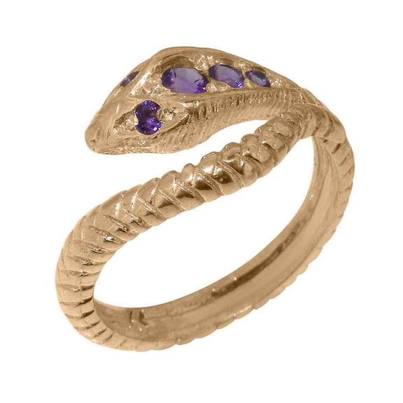 LBG British Made 9k Rose Gold Natural Amethyst Womens Band Ring - 33 size options - Size 10