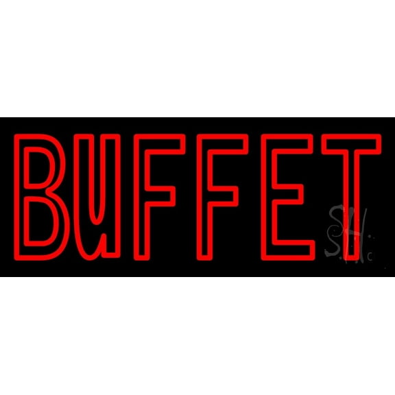 Red Double Stroke Buffet LED Neon Sign 10 x 24 - inches, Clear Edge Cut Acrylic Backing, with Dimmer - Bright and Premium built indoor LED Neon Sign for restaurant window and interior decor.