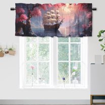 Japanese Valance Curtain for Kitchen Spring Pink Cherry Blossom Tree Vintage Sailboat Window Valance for Living Room Bedroom, Kitchen Valance Rod Pocket Window Curtain 54 by 18 in, 1 Panel