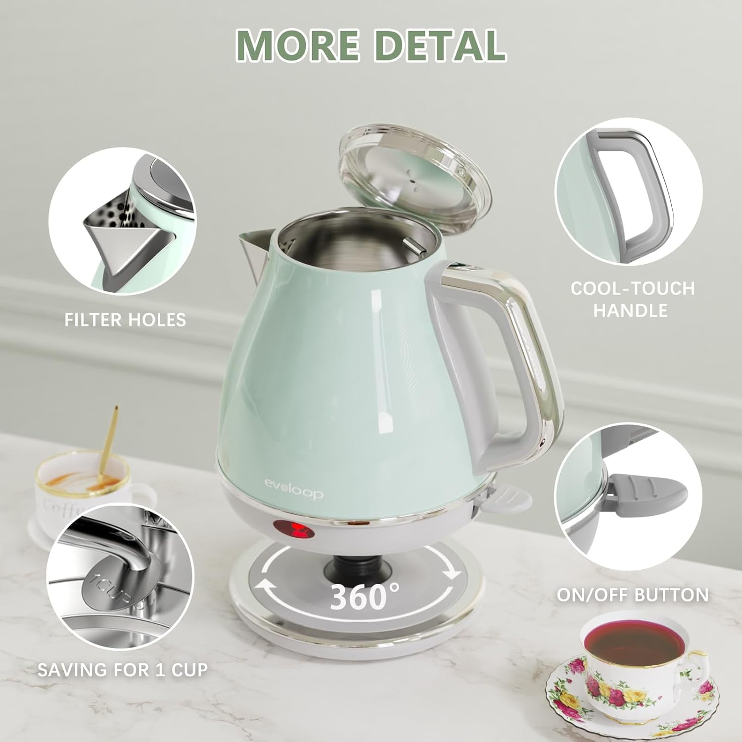 Evoloop Rapid Egg Cooker with Electric Tea Kettle - 12 Eggs Capacity & 1L Boiling for Fast Breakfast