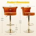 thumbnail image 3 of Youmumeub Luxury Velvet Bar Stools Set of 2, 360° Swivel Height Adjustable Counter Height Chairs, Orange Upholstered Dining Chairs with Backrest & Gold Base, 3 of 27