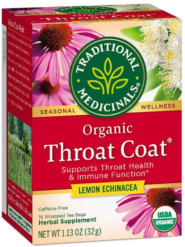 Traditional Medicinals Organic Throat Coat Lemon Echinacea Herbal Tea - Caffeine Free - 16 Bags