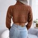 thumbnail image 3 of Suéter de punto corto de manga larga con cuello alto para mujer, suéter informal de otoño e invierno para oficina, trabajo, citas en casa, 3 of 6