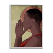 Stupell Industries African American Woman in Prayer Portrait Geometric Shapes World Cultures Painting Gray Framed Art Print Wall Art, 24 x 30