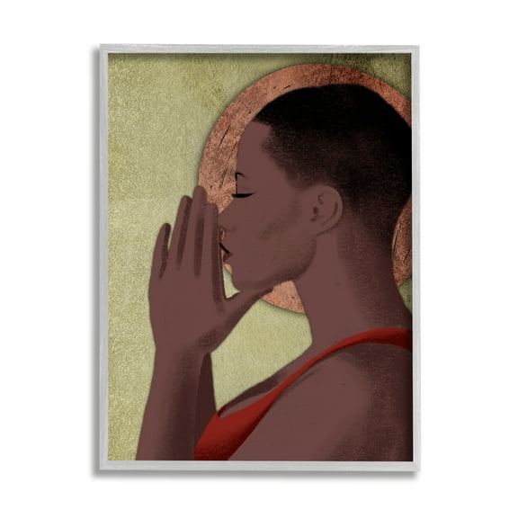 Stupell Industries African American Woman in Prayer Portrait Geometric Shapes World Cultures Painting Gray Framed Art Print Wall Art, 24 x 30