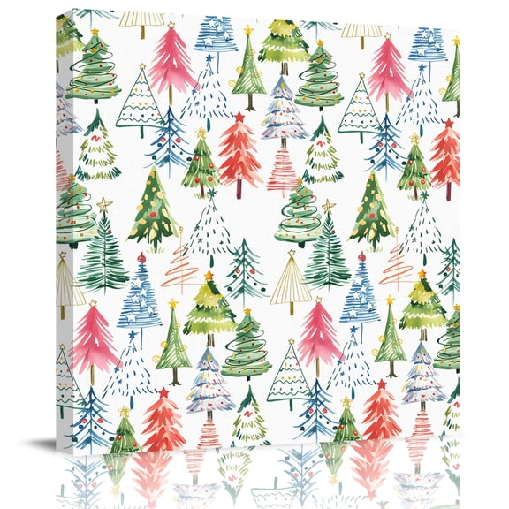 Wall Art Prints, Christmas Framed Canvas Prints for Bedroom Living Room Bathroom Office, Cartoon Xmas Tree Winter Abstract Gallery Wrap Wall Art Poster for Gifts Home Decor 12"x12"