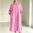 thumbnail image 2 of UKHCCC Women's Linen Cotton Loose Fit V-Neck Midi Dress with Pockets Casual Summer Flowy A-Line Silhouette Solid Button Detail S-3XL, 2 of 9