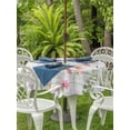 thumbnail image 3 of Outdoor Tablecloths with Umbrella Hole & Zipper, Pink Spring Floral Round Tablecloths 60 Inch, Flowers Botanical Elegant Wooden Waterproof Table Cloth, Patio/Pool/Picnic Table Covers, 3 of 8