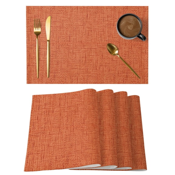 Burnt Orange Placemats Set of 1 Rustic Farmhouse Solid Color Fall Place Mats Indoor Wipeable Table Mats Washable Cloth Dining Table Placemats for Kitchen Holiday Party Home Decor 13x19 Inch